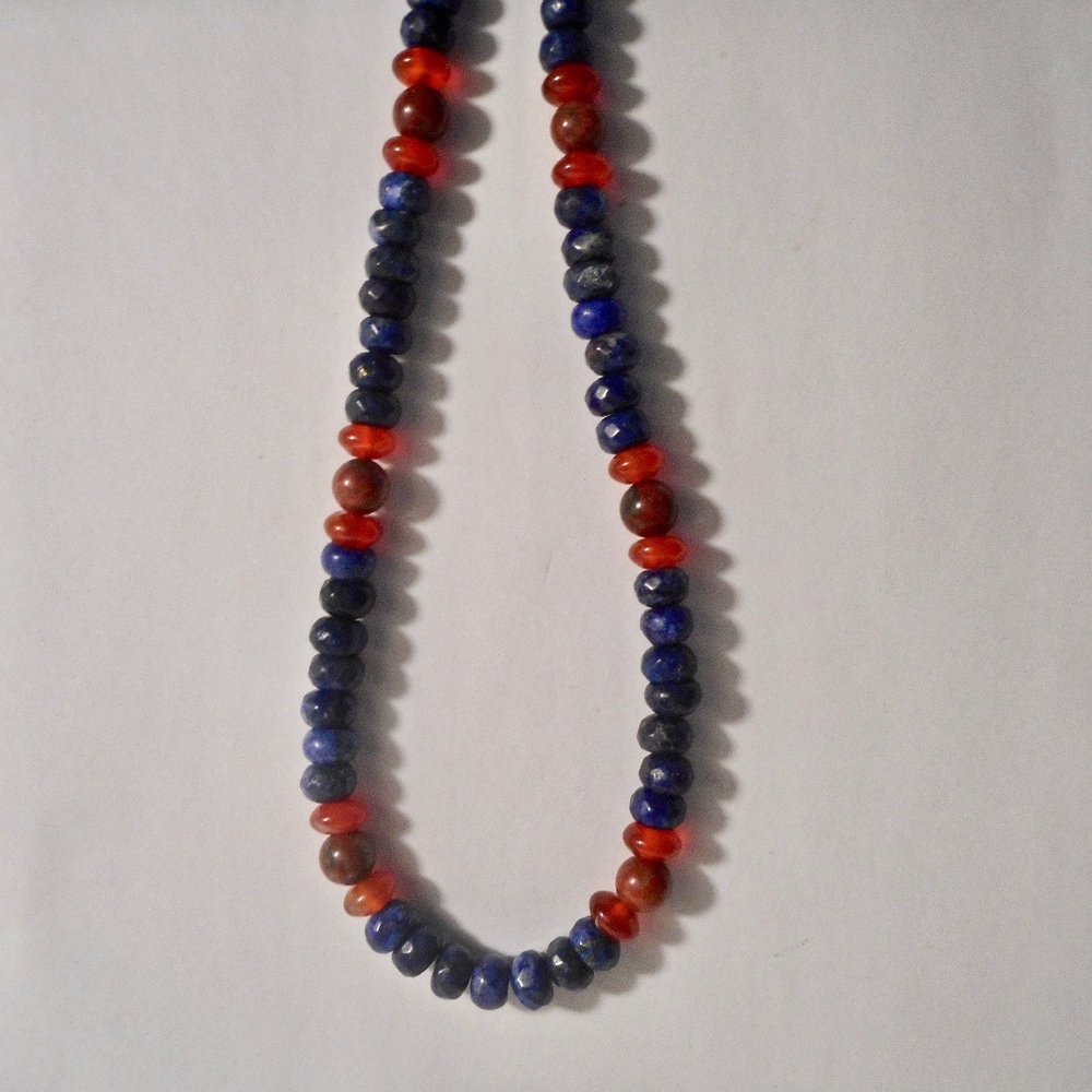 Lapis faceted beads with carnelian choker